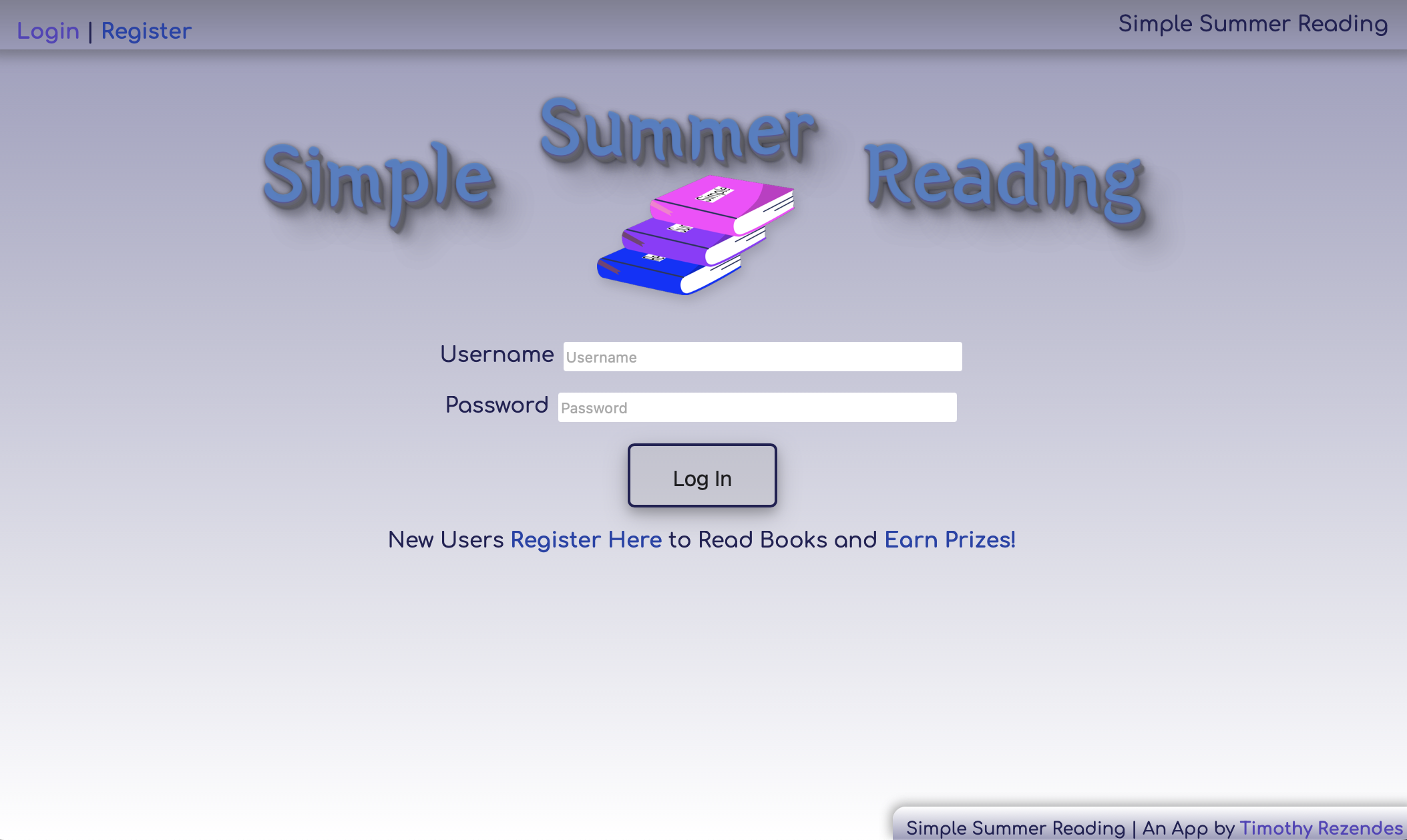 Simple Summer Reading login page